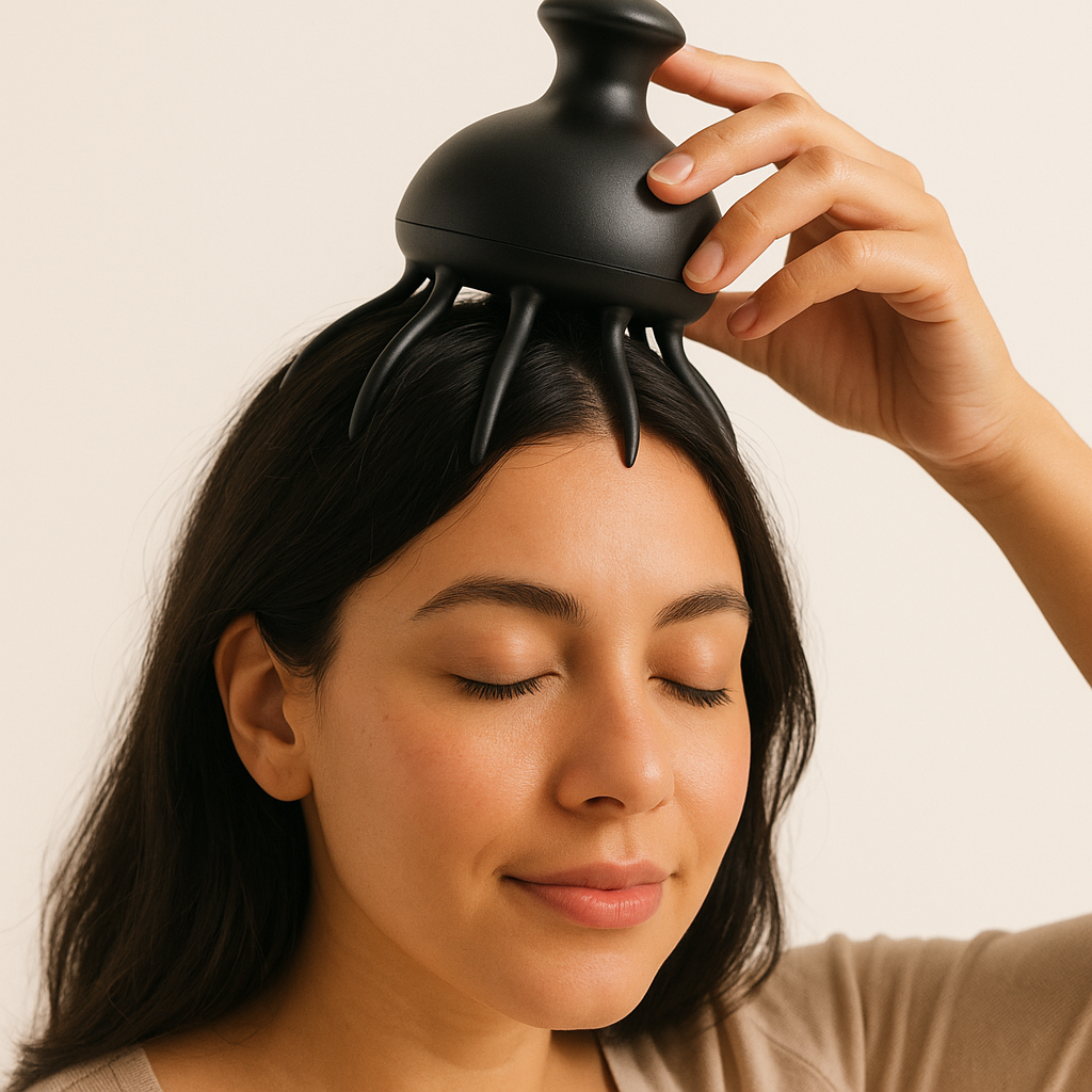 CalmCrown Electric Octopus Scalp Massager - in use lifestyle